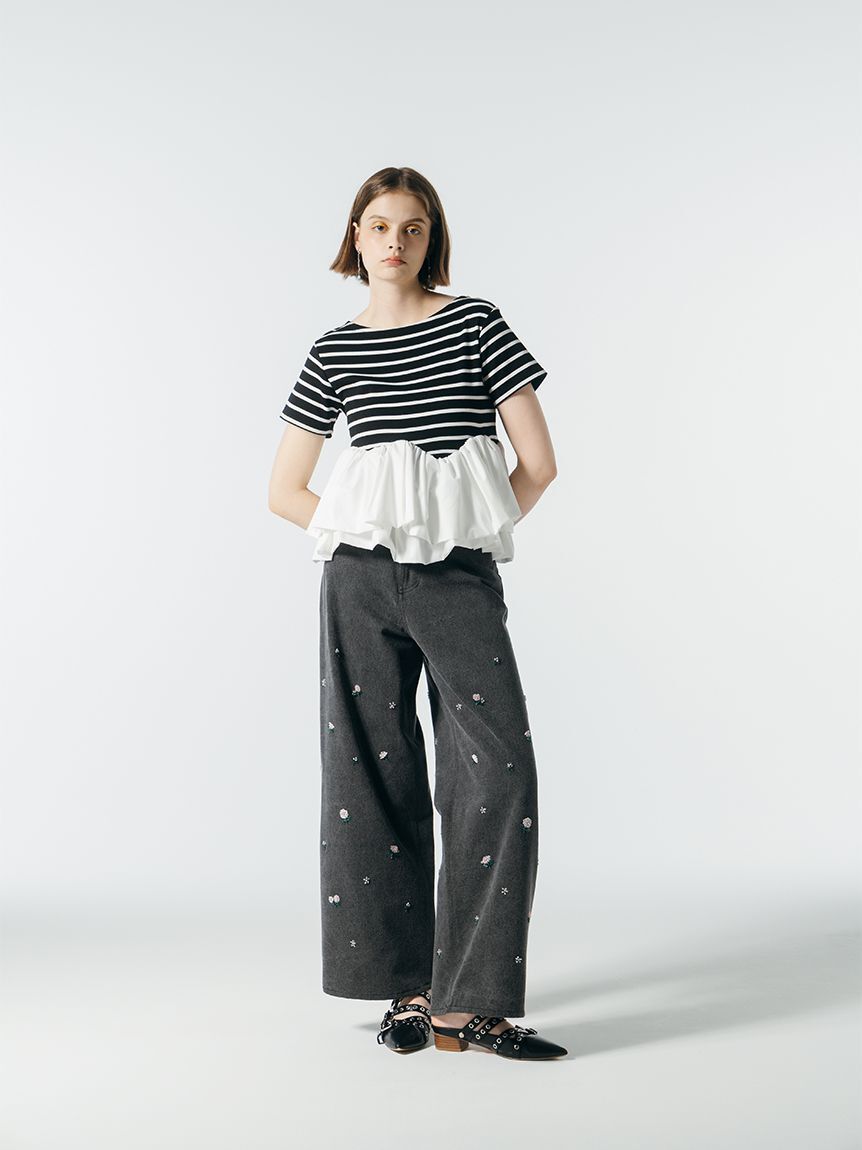 FURFUR「ビーズ刺繍デニムパンツ」|デニム|