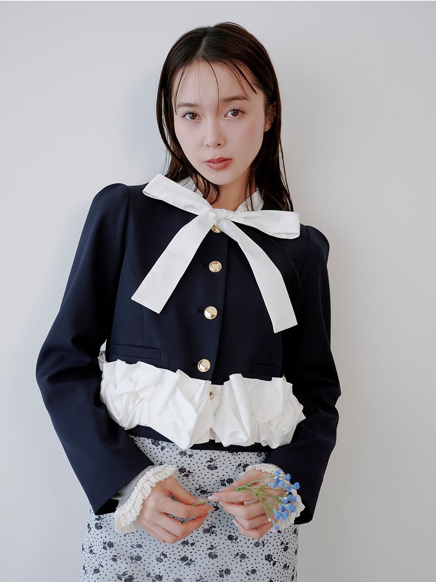 LILY BROWN「【限定カラー】3wayバブルヘムボウタイジャケット」|ノーカラージャケット|NVY