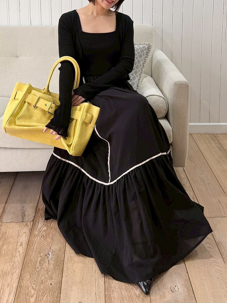 LILY BROWN「【限定カラー】【ウォッシャブル】ニットドッキングワンピース」|ワンピース|BLK