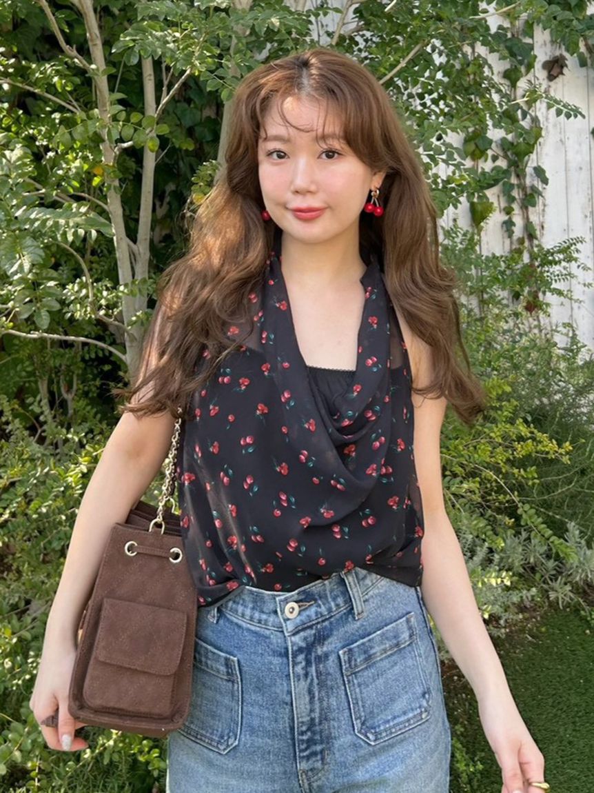 LILY BROWN「フルーツシフォンホルタートップス」|Tシャツ・カットソー|BLK