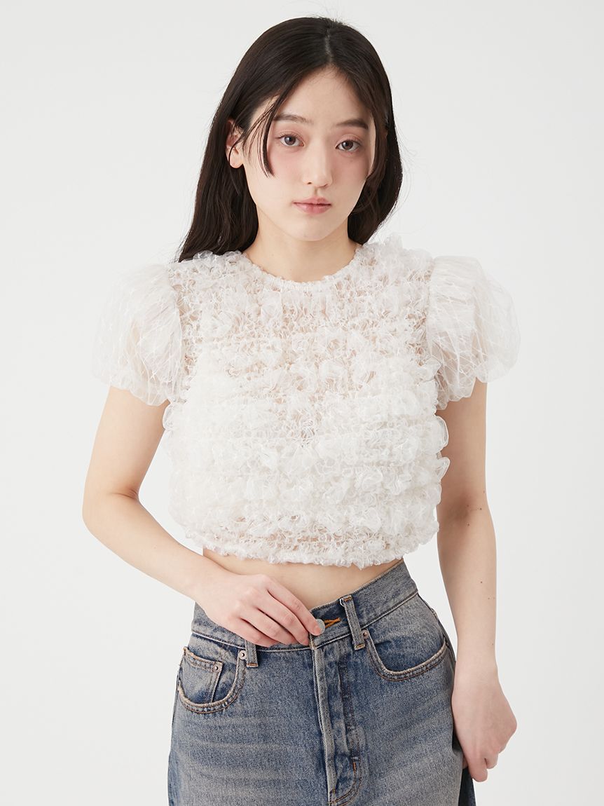LILY BROWN「シャーリングコンパクトリボントップス」|Tシャツ・カットソー|