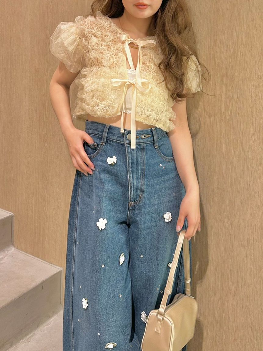 LILY BROWN「シャーリングコンパクトリボントップス」|Tシャツ・カットソー|