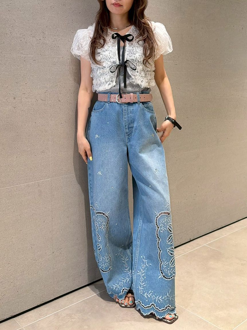 LILY BROWN「シャーリングコンパクトリボントップス」|Tシャツ・カットソー|