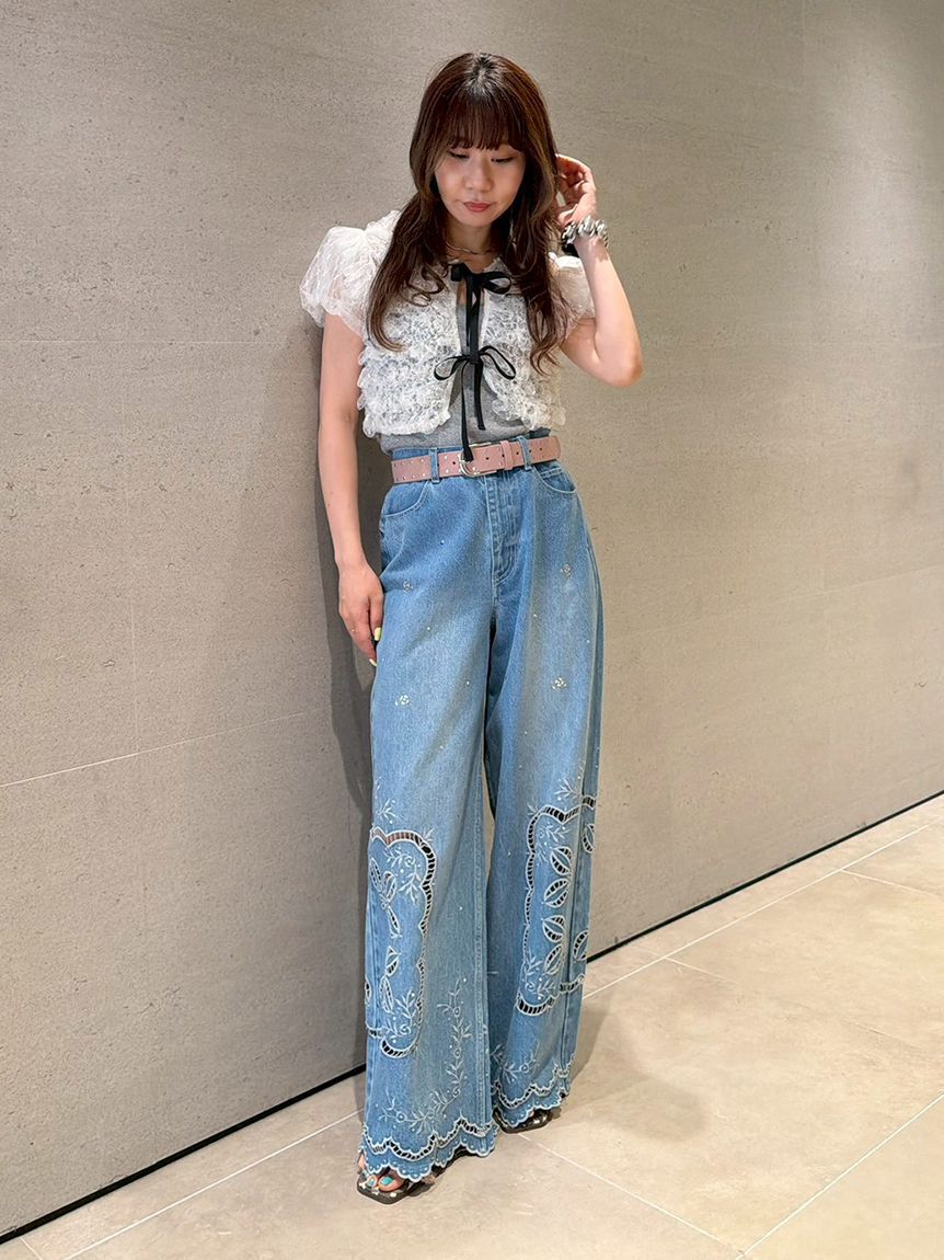 LILY BROWN「シャーリングコンパクトリボントップス」|Tシャツ・カットソー|