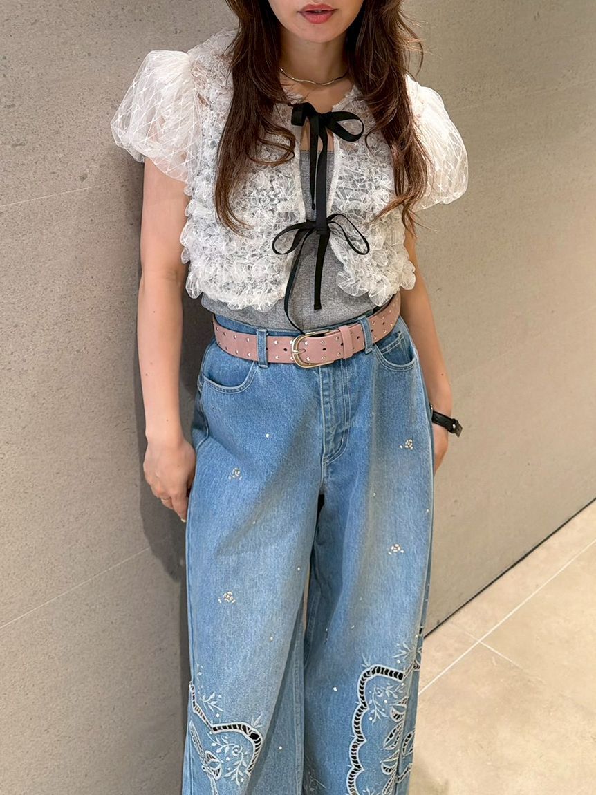 LILY BROWN「シャーリングコンパクトリボントップス」|Tシャツ・カットソー|