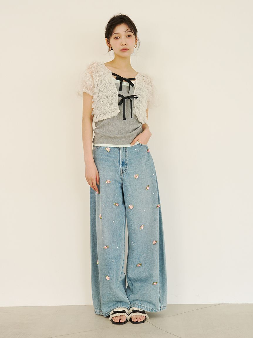 LILY BROWN「シャーリングコンパクトリボントップス」|Tシャツ・カットソー|