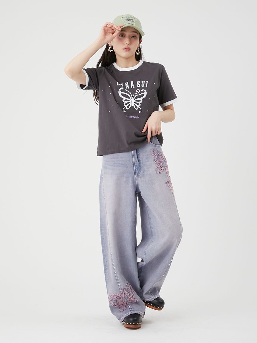 LILY BROWN「【LILY BROWN&times;ANNA SUI】バタフライワイドデニムパンツ」|デニム|