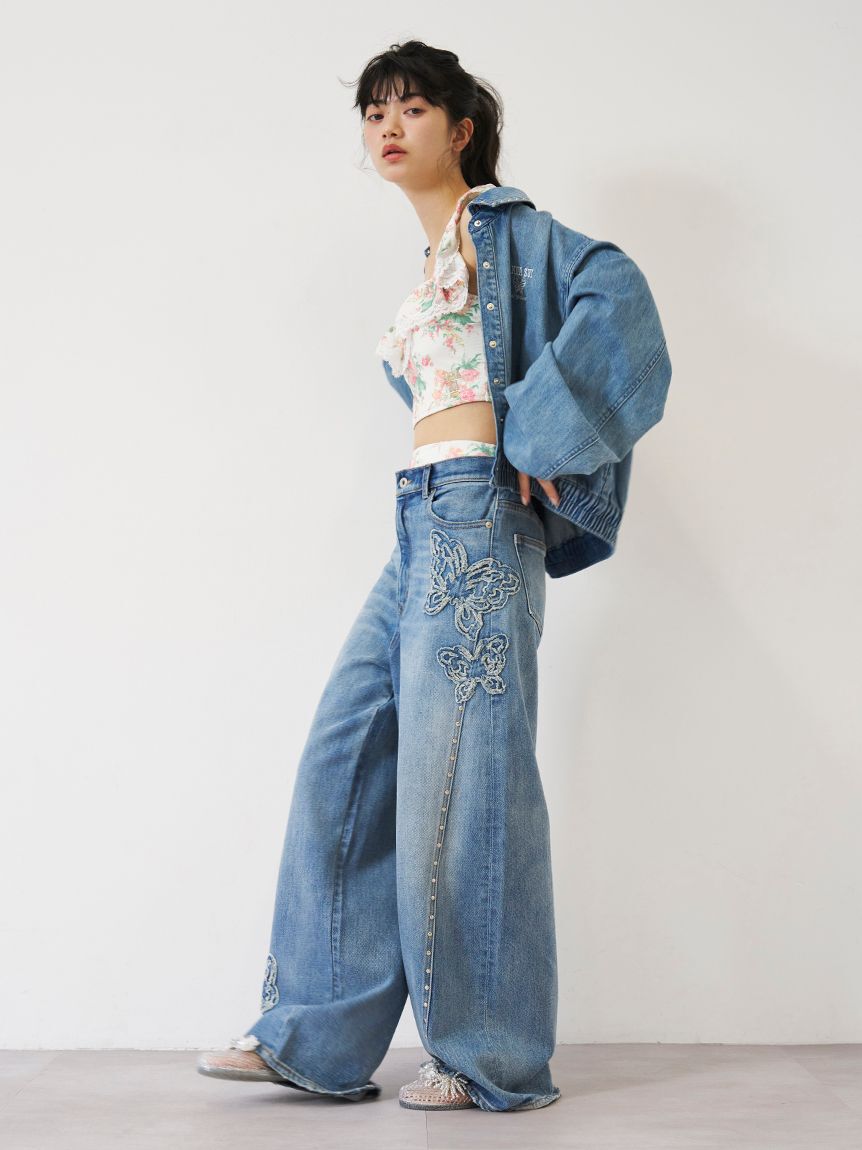 LILY BROWN「【LILY BROWN&times;ANNA SUI】バタフライワイドデニムパンツ」|デニム|