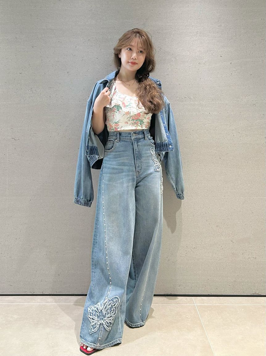 LILY BROWN「【LILY BROWN&times;ANNA SUI】バタフライワイドデニムパンツ」|デニム|