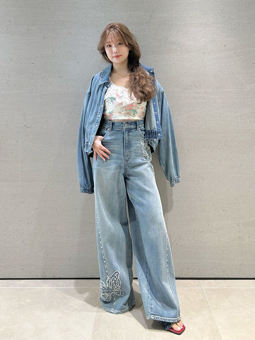 LILY BROWN「【LILY BROWN&times;ANNA SUI】バタフライワイドデニムパンツ」|デニム|