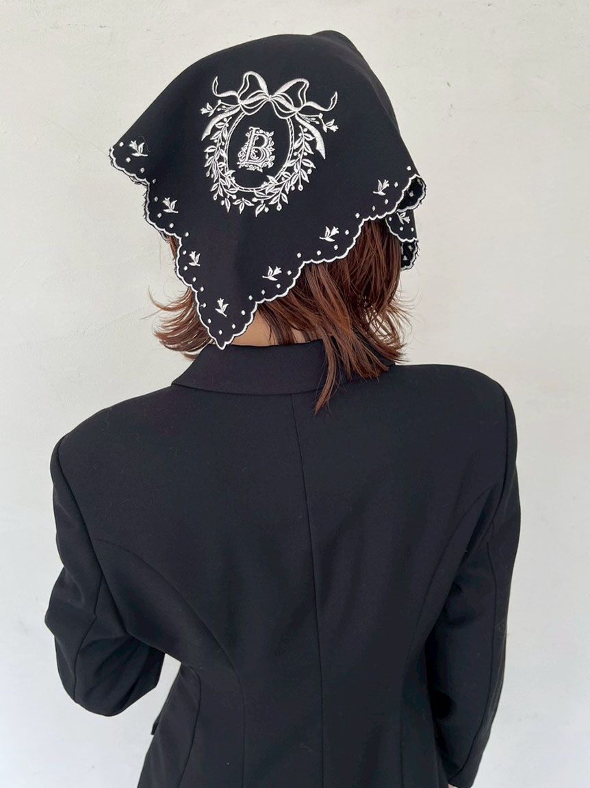 LILY BROWN「クラシカルリボン刺繍スカーフ」|バンダナ・スカーフ|BLK