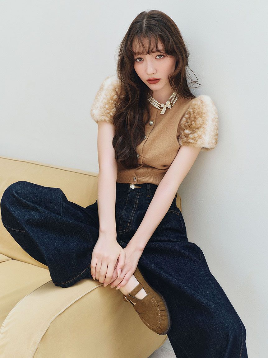 LILY BROWN「[L.B CANDY STOCK] ファースリーブカーディガン」|カーディガン|