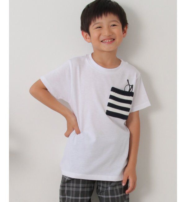 ikka kids「【キッズ】ニットボーダーポケTシャツ（100~160cm）」|Tシャツ・カットソー|オフホワイト