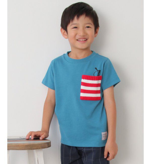 ikka kids「【キッズ】ニットボーダーポケTシャツ（100~160cm）」|Tシャツ・カットソー|ブルー