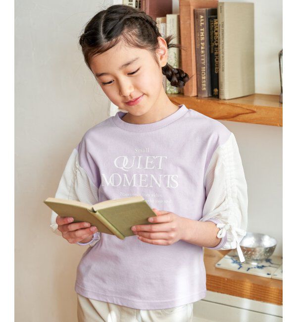 ikka kids「袖布帛シャーリング7分Tシャツ（120~160cm）」|Tシャツ・カットソー|ラベンダー