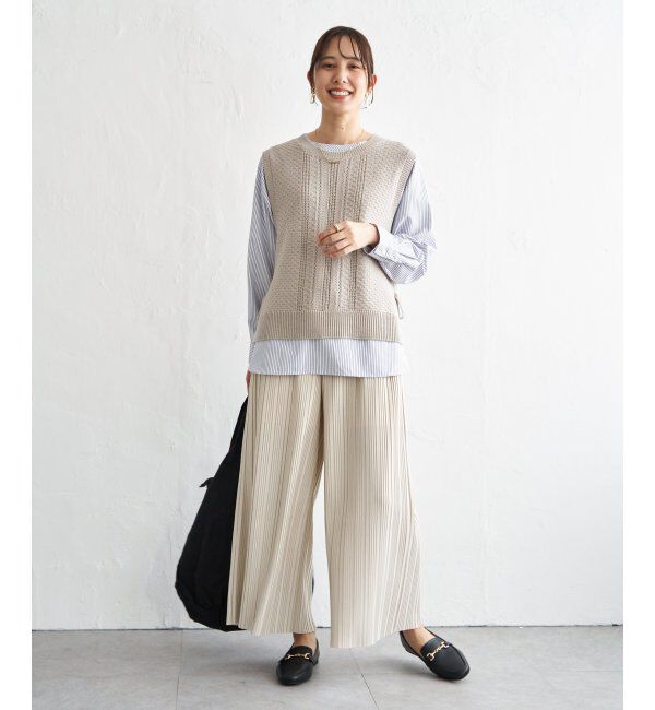 ikka「【雑誌InRed4月号掲載】カットプリーツワイドパンツ【親子コーデ】」|キュロット|