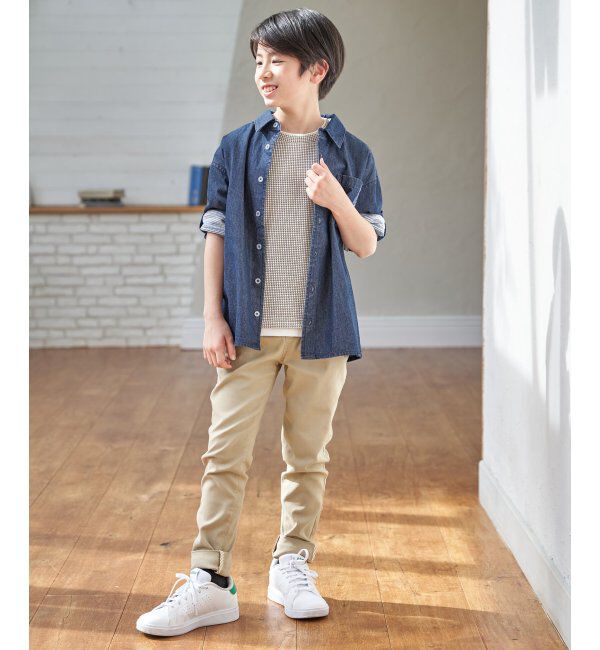 ikka kids「【親子コーデ】リネンライク7分袖2WAYシャツ（110~160cm）」|シャツ・ブラウス|