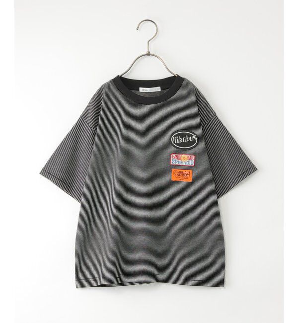 ikka kids「【親子コーデ】【冷感/遮熱】 3ワッペンボーダーTシャツ (120cm~160cm)」|Tシャツ・カットソー|ブラック