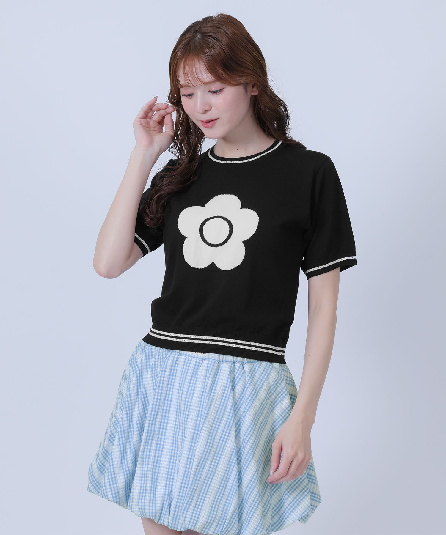 MARY QUANT「デイジーラインニットプルオーバー」|ニット・セーター|ブラック