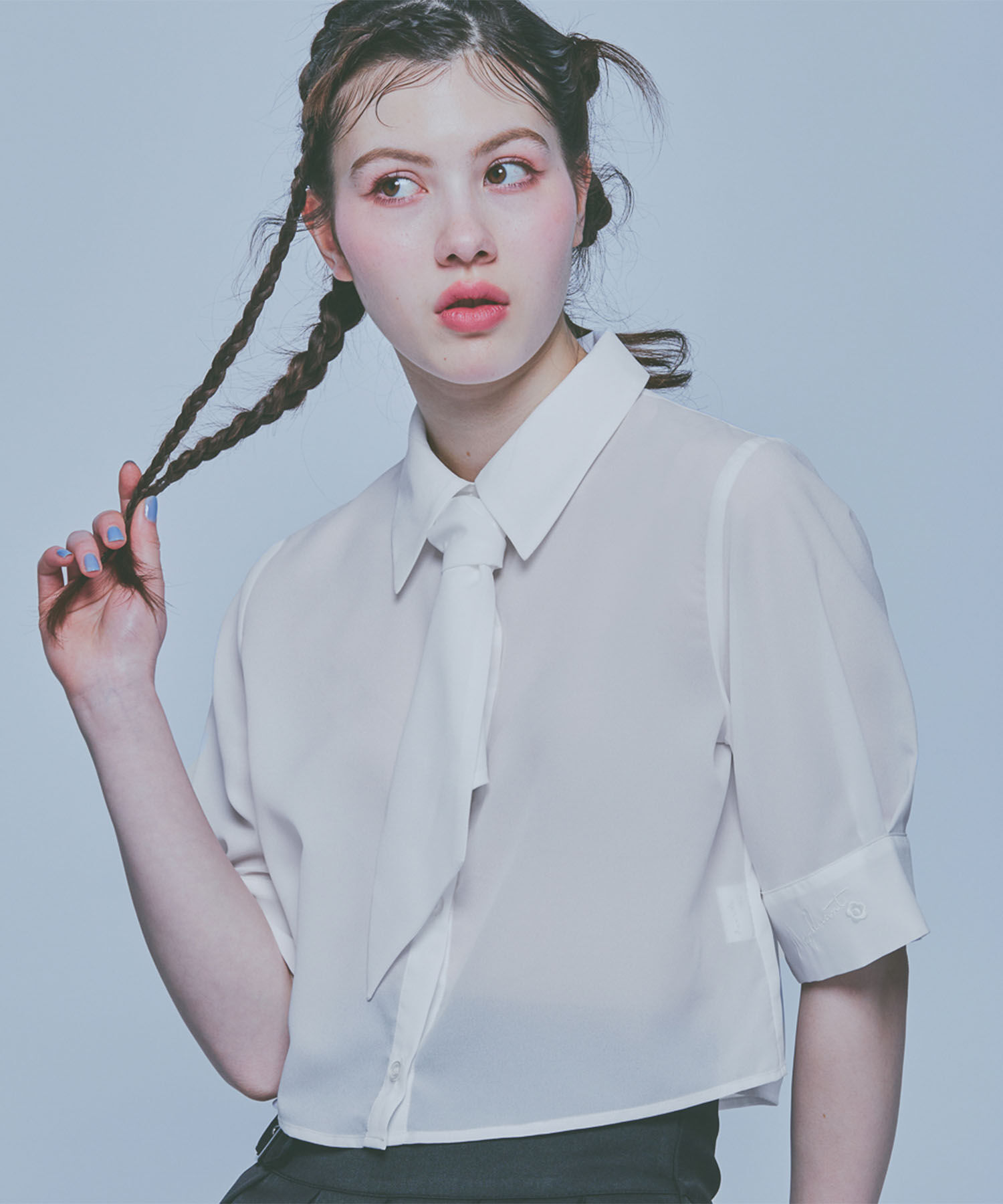 MARY QUANT「スカーフ付きクロップド ブラウス」|シャツ・ブラウス|ホワイト
