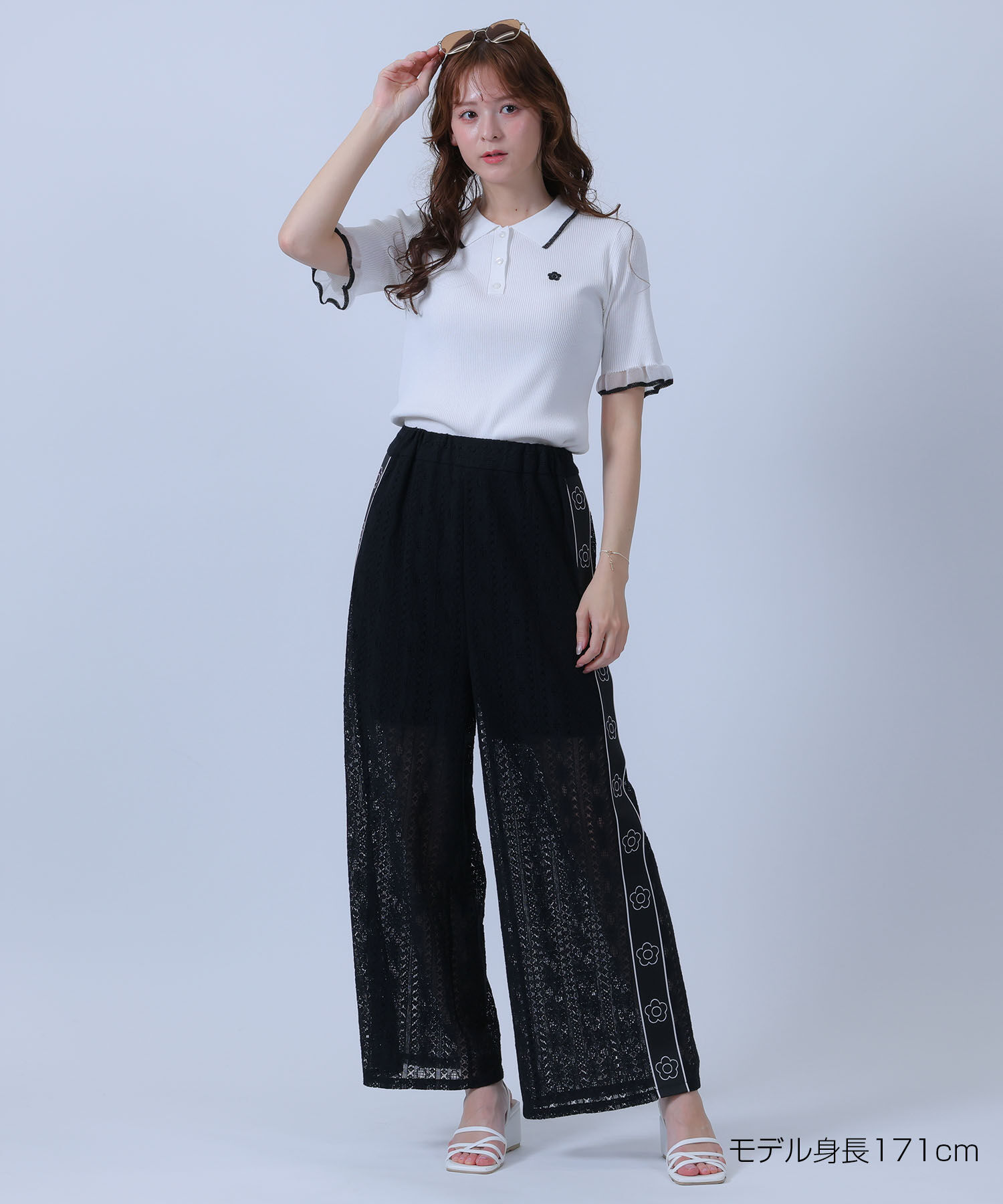 MARY QUANT「フリルニットポロ プルオーバー」|ポロシャツ|