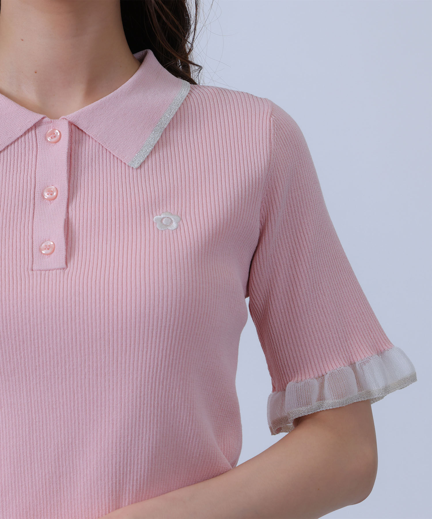 MARY QUANT「フリルニットポロ プルオーバー」|ポロシャツ|