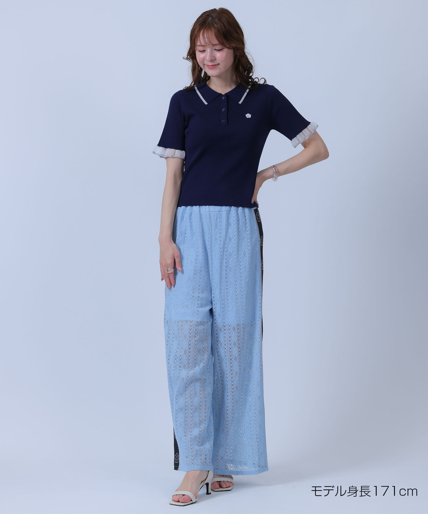MARY QUANT「フリルニットポロ プルオーバー」|ポロシャツ|