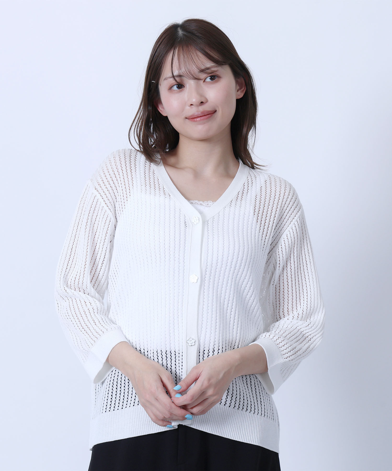 MARY QUANT「ライトメッシュ カーディガン」|カーディガン|ホワイト