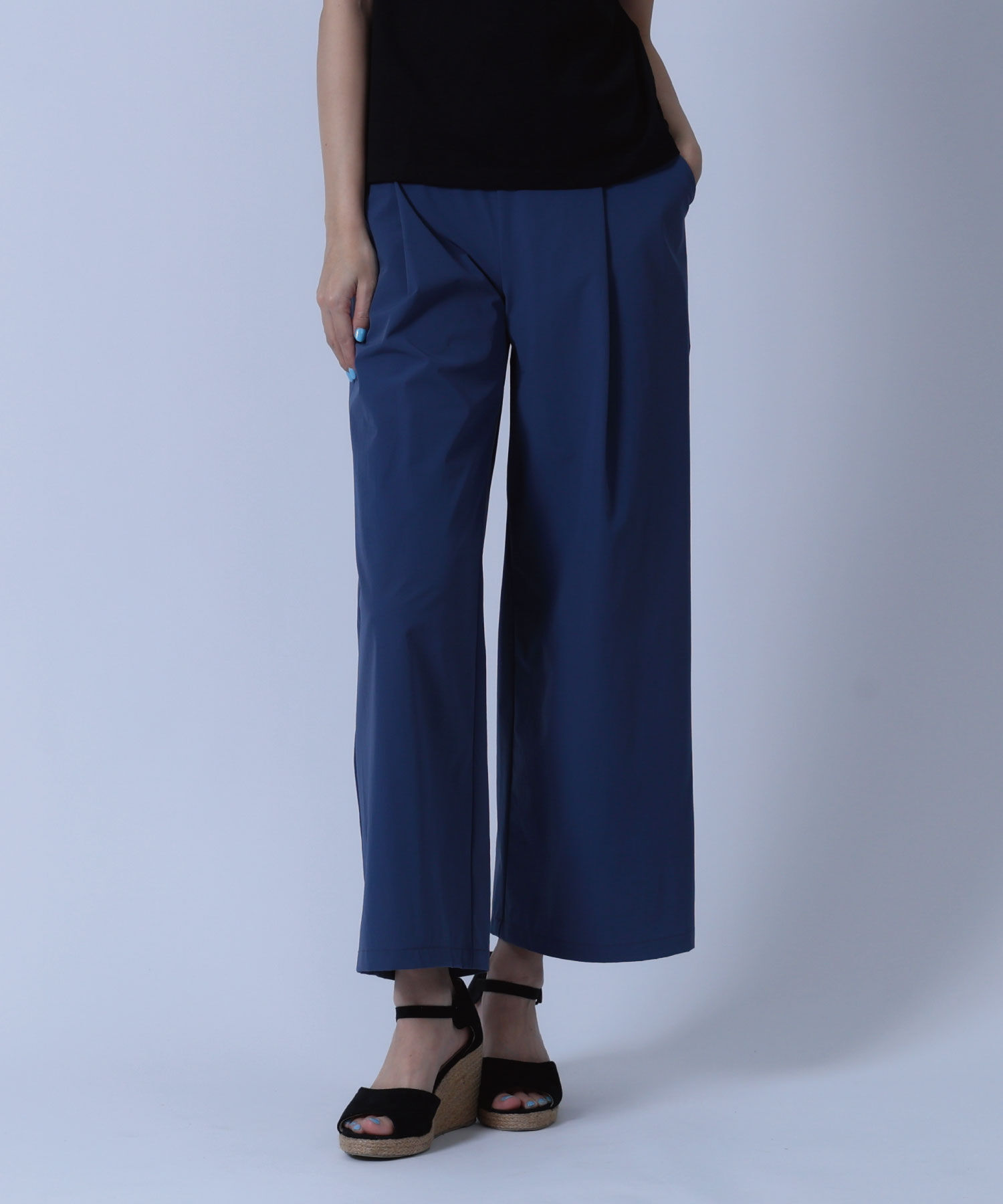 MARY QUANT「ストレッチワイド パンツ」|スラックス|ブルー