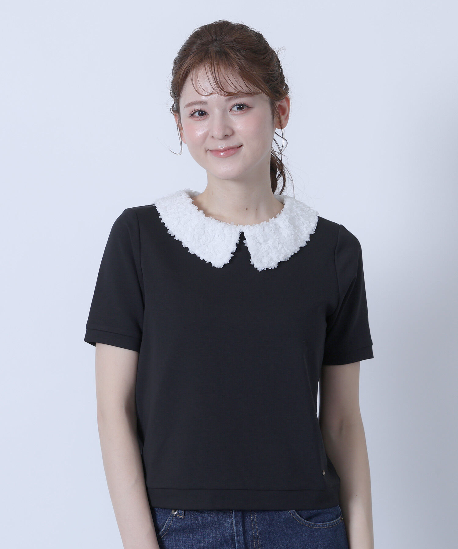MARY QUANT「フラワーレース襟 プルオーバー」|Tシャツ・カットソー|ブラック