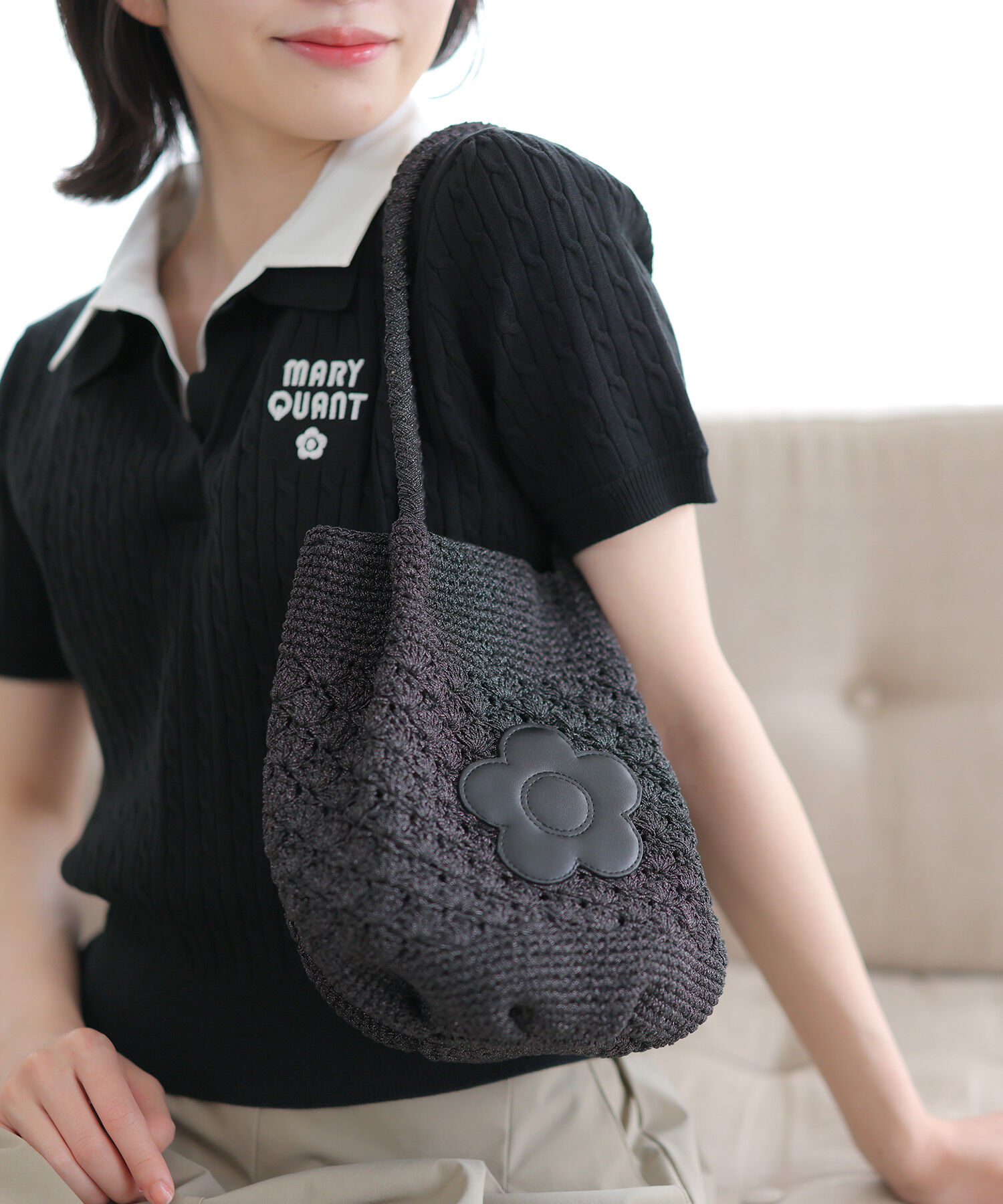 MARY QUANT「ラメクロッシェ ミニトート」|トートバッグ|ブラック