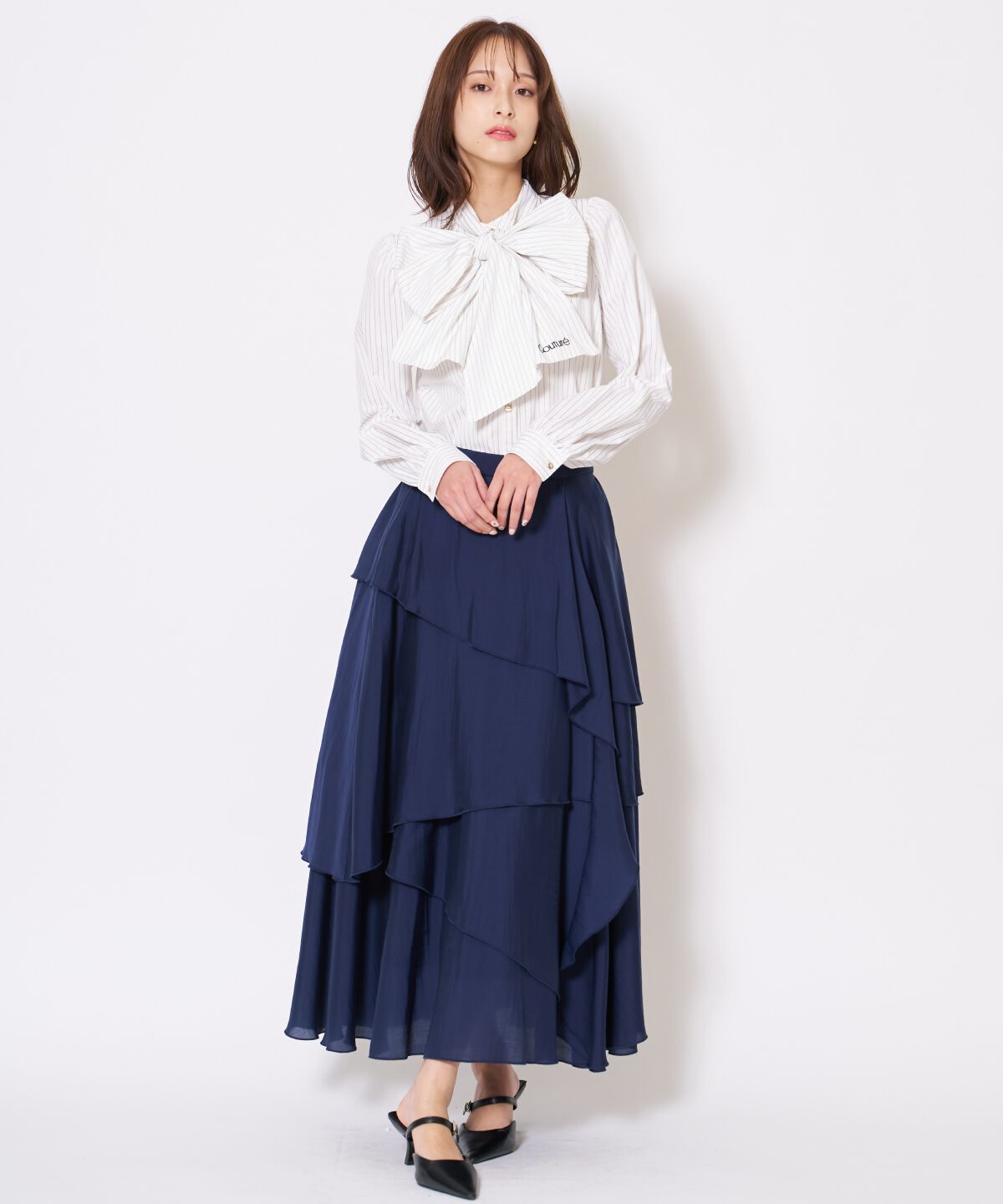 アンドクチュール「アシンメトリーシフォンラッフルスカート」|フレア|