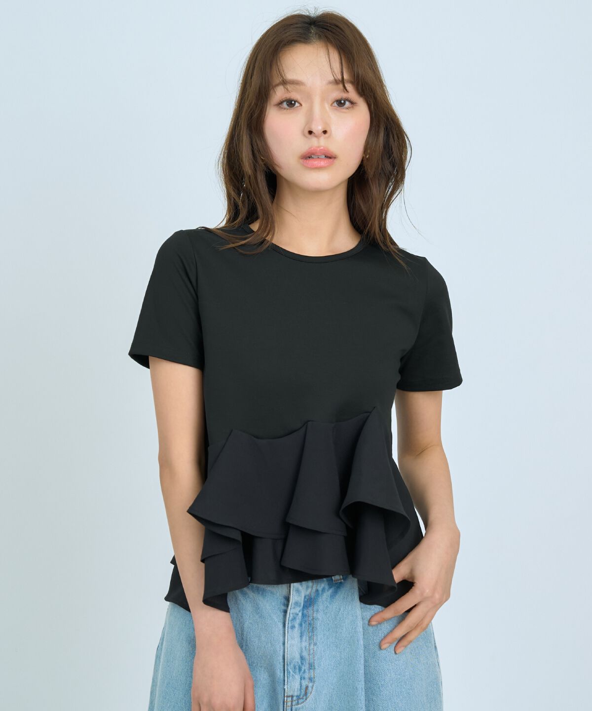 アンドクチュール「ペプラムカットトップス」|Tシャツ・カットソー|ブラック