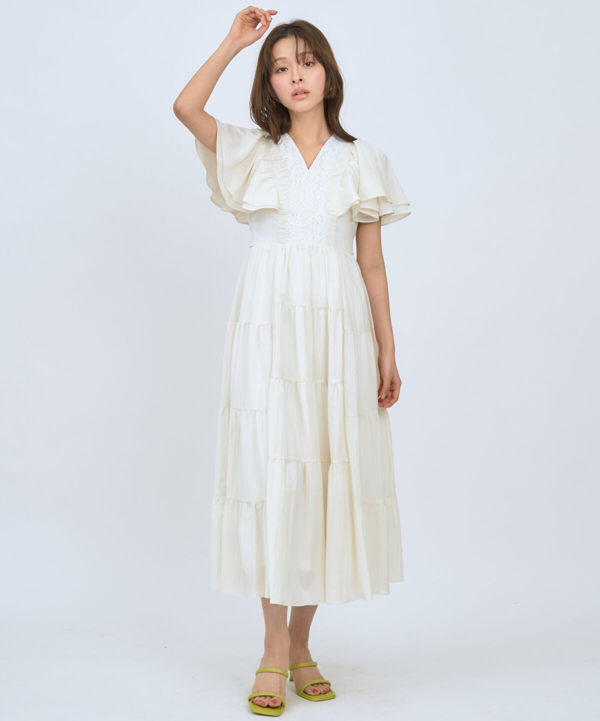 アンドクチュール「Vネック襟レースティアードワンピース」|ワンピース|