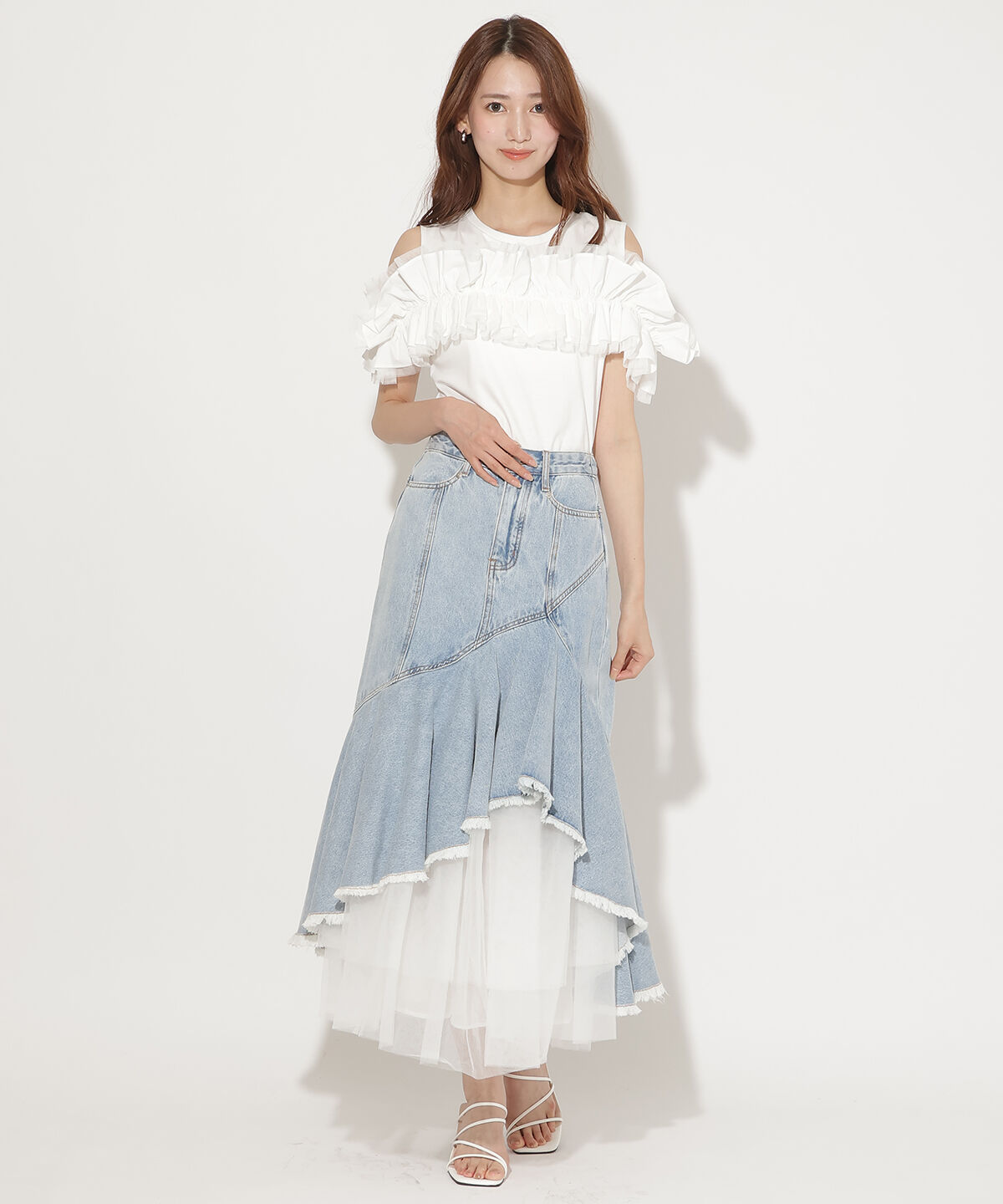 アンドクチュール「フリルギャザードッキングトップス」|Tシャツ・カットソー|