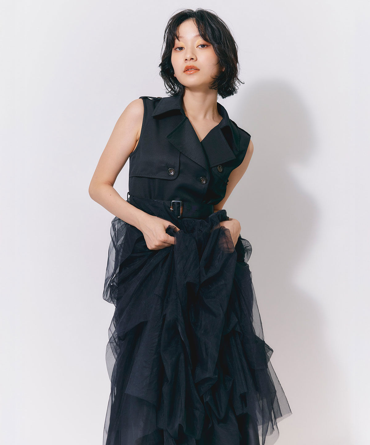 REDYAZEL「トレンチライクチュールドッキングティアードロングワンピース」|ワンピース|