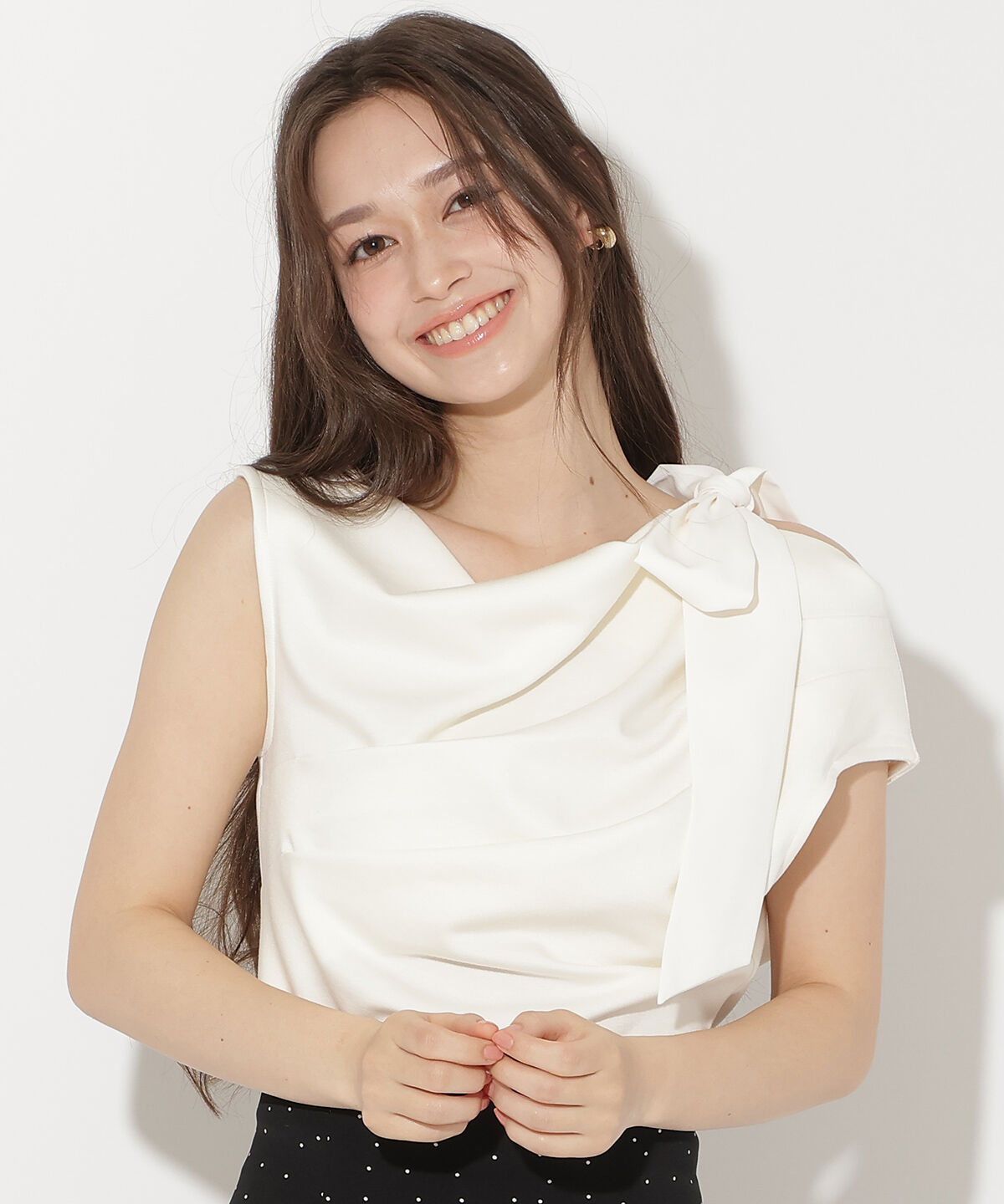 WILLSELECTION「リボンショルダードレープカットトップス」|Tシャツ・カットソー|