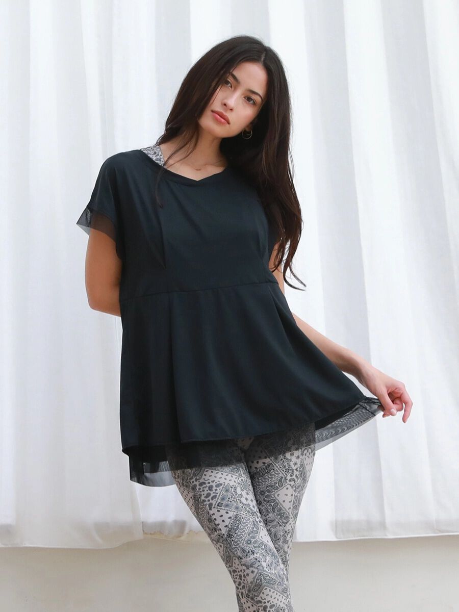 ALBOVE「UVカットタック入りメッシュフレアTシャツ」|スポーツ|ブラック