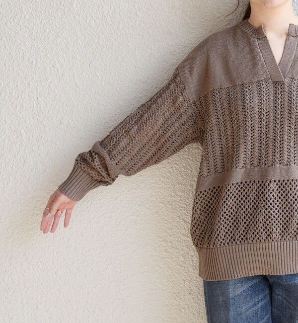 quaranciel「quaranciel:〈手洗い可能〉透かし編み スキッパー ニット プルオーバー」|ニット・セーター|