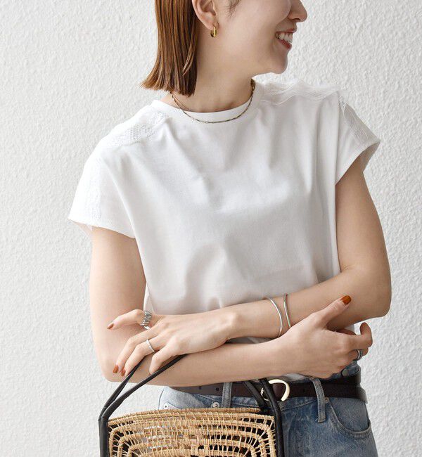 SHIPS any「SHIPS any:〈洗濯機可能〉ジャージー フレンチスリーブ レース TEE」|Tシャツ・カットソー|