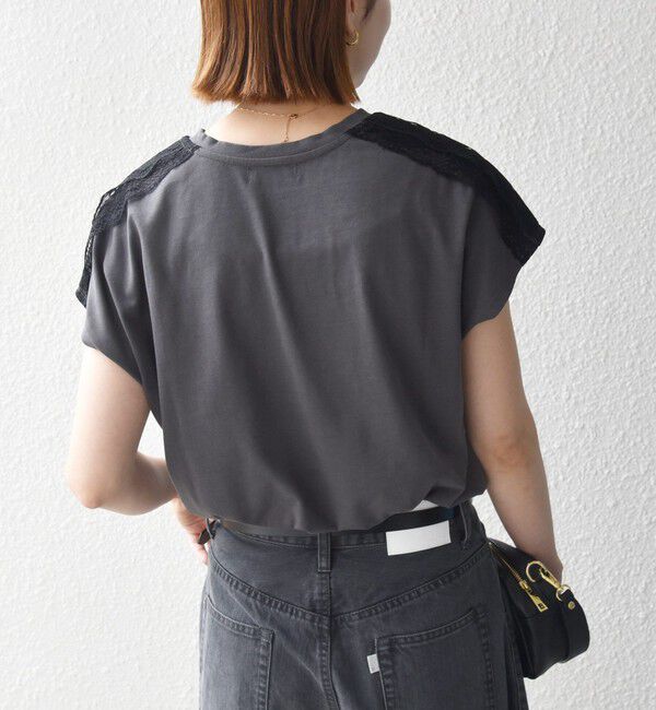 SHIPS any「SHIPS any:〈洗濯機可能〉ジャージー フレンチスリーブ レース TEE」|Tシャツ・カットソー|