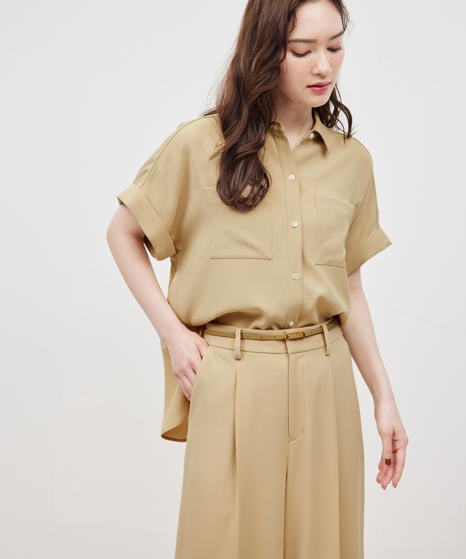 ROPE「【新色追加】トリアセバックサテンフラップシャツ/セットアップ対応【メディア掲載】」|シャツ・ブラウス|