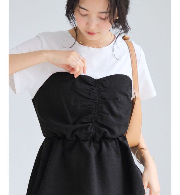 VIS「【WEB限定】美easyリネンライクシャーリングビスチェドッキングトップス/イージーケア・接触冷感」|Tシャツ・カットソー|ブラック(01)