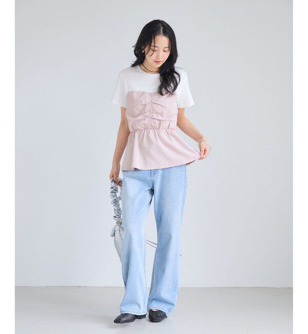 VIS「【WEB限定】美easyリネンライクシャーリングビスチェドッキングトップス/イージーケア・接触冷感」|Tシャツ・カットソー|