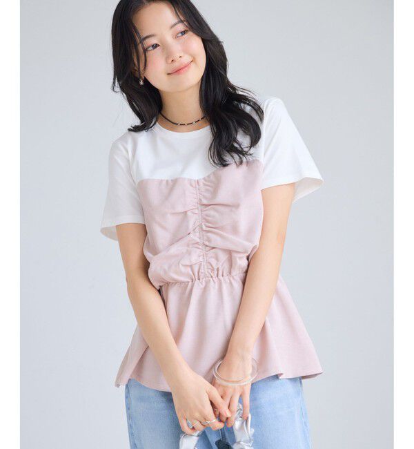 VIS「【WEB限定】美easyリネンライクシャーリングビスチェドッキングトップス/イージーケア・接触冷感」|Tシャツ・カットソー|