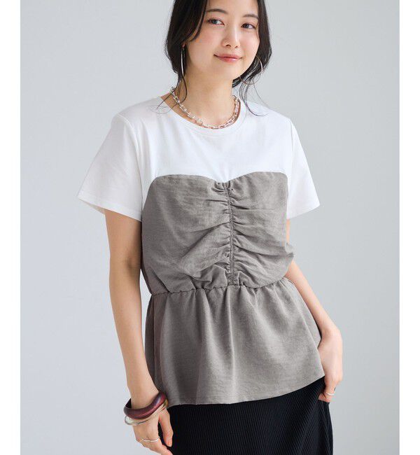 VIS「【WEB限定】美easyリネンライクシャーリングビスチェドッキングトップス/イージーケア・接触冷感」|Tシャツ・カットソー|