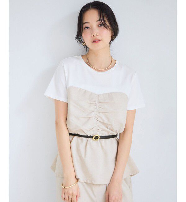VIS「【WEB限定】美easyリネンライクシャーリングビスチェドッキングトップス/イージーケア・接触冷感」|Tシャツ・カットソー|