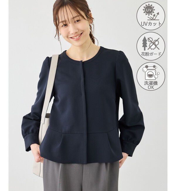 Rope&rsquo;Picnic「【WEB限定】360&deg;ウルトラストレッチ 羽織れるペプラムブラウス/ 花粉ガード・セットアップ対応」|シャツ・ブラウス|ネイビー(40)