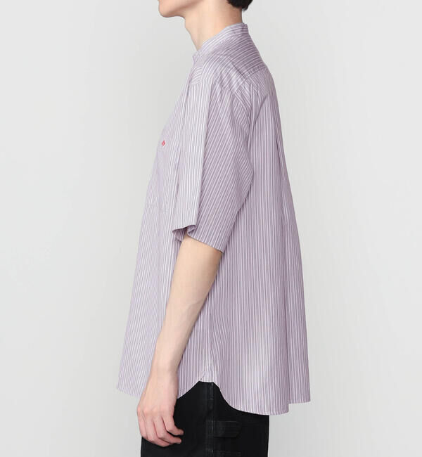 DANTON「DANTON | コットンリネン バンドカラー半袖シャツ STRIPE MEN」|シャツ・ブラウス|