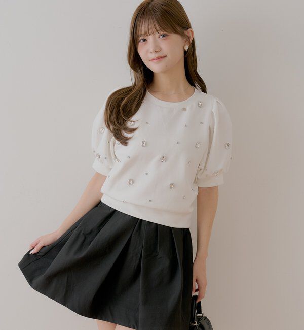  「【SALON  by Chico】パフ袖ランダムビジュースウェット」|Tシャツ・カットソー|